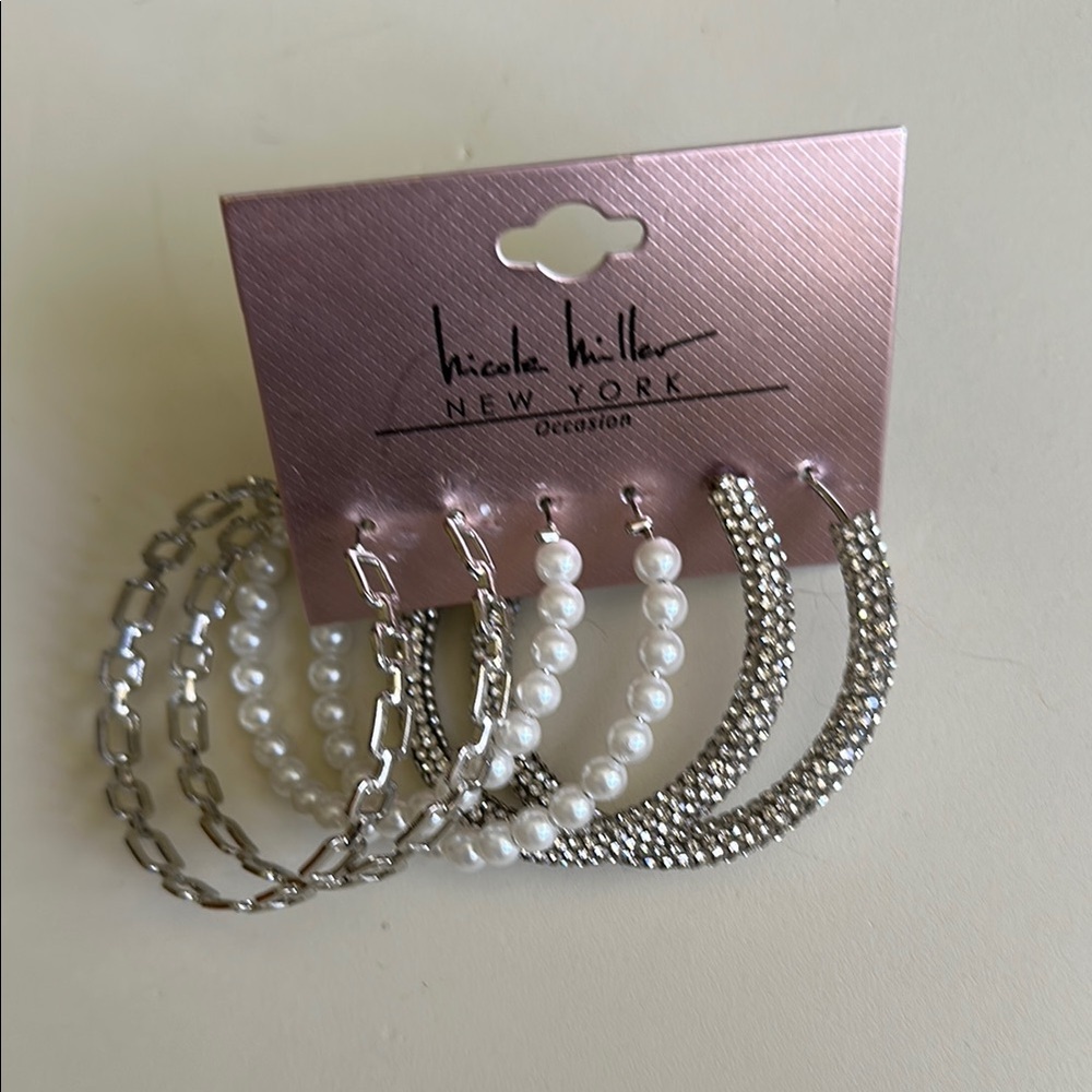Nicole Miller Silver and Pearl Earring Set NWT